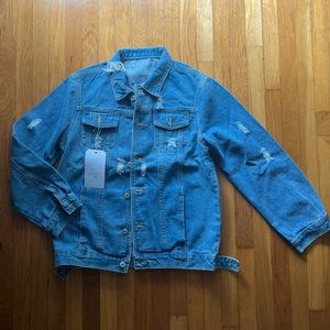 NEW Distressed denim jacket, medium blue wash
